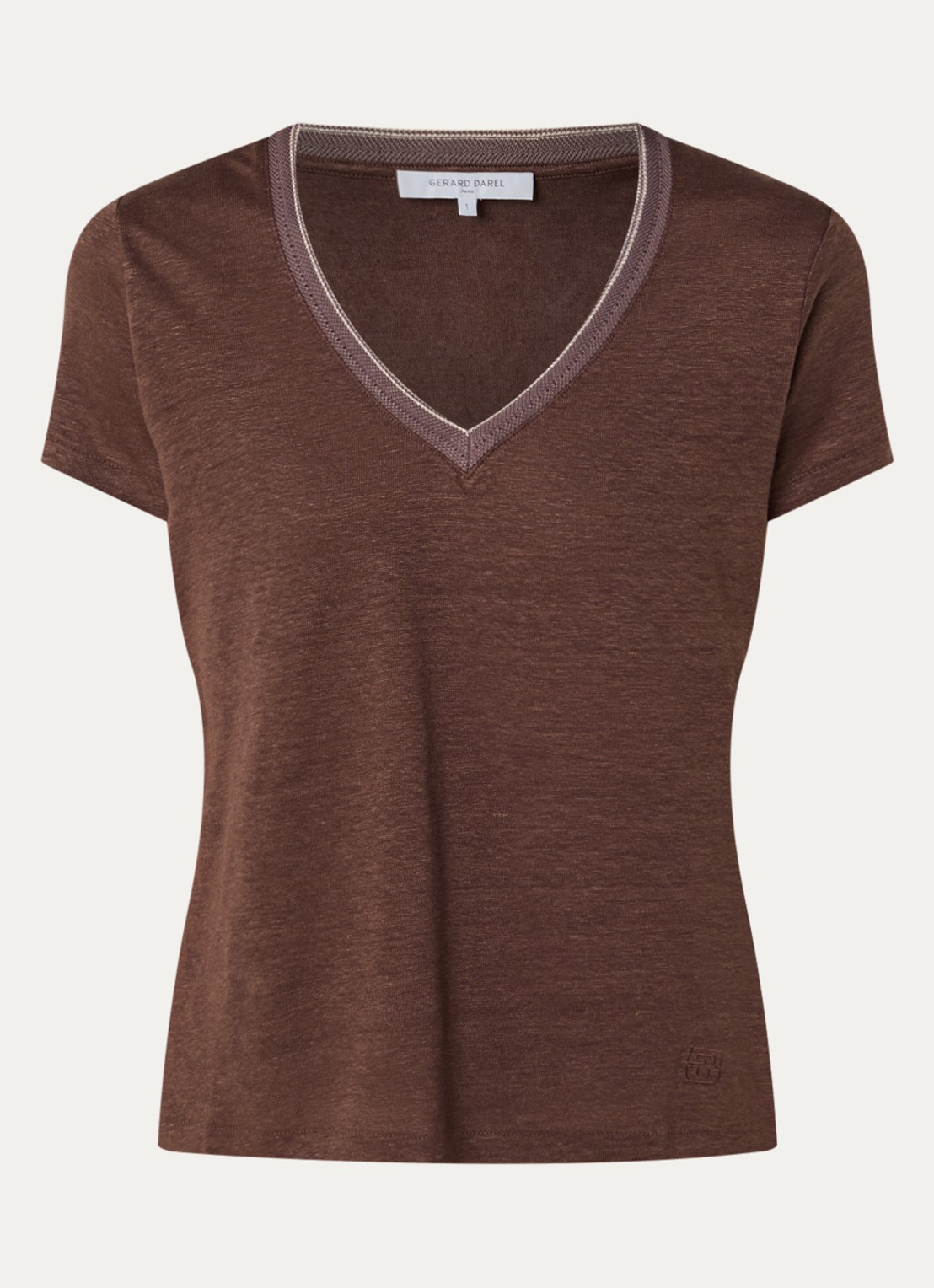Gerard Darel Mirana T-shirt van linnen met lurex  - voorkant 2 hazelnootbruin