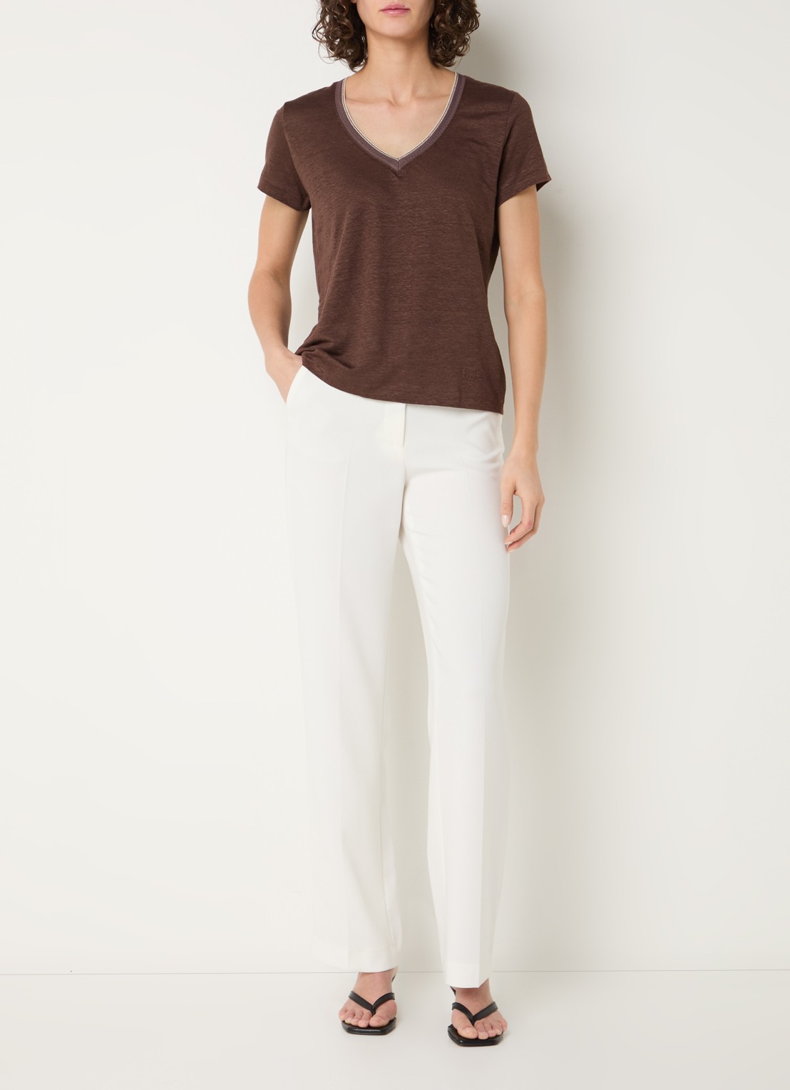 Gerard Darel Mirana T-shirt van linnen met lurex  - voorkant 3 hazelnootbruin