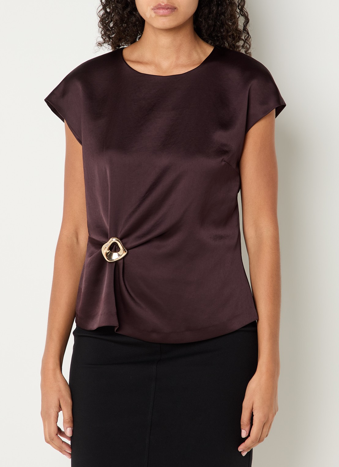 Gerard Darel mouwloze top van satijn - detail 4 donkerbruin