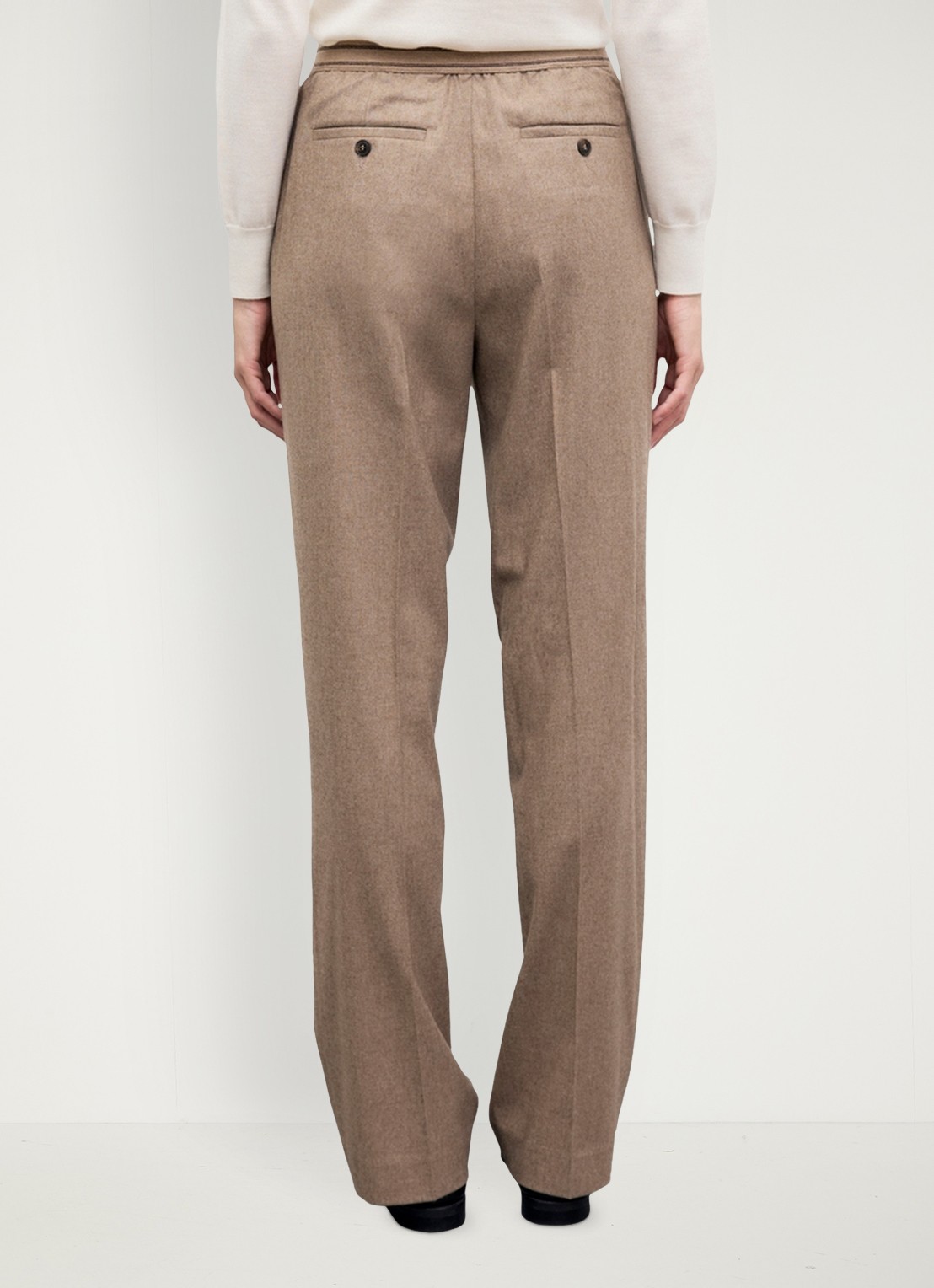Gerard Darel Muna mid waist slim fit pantalon van flanel  - achterkant zand