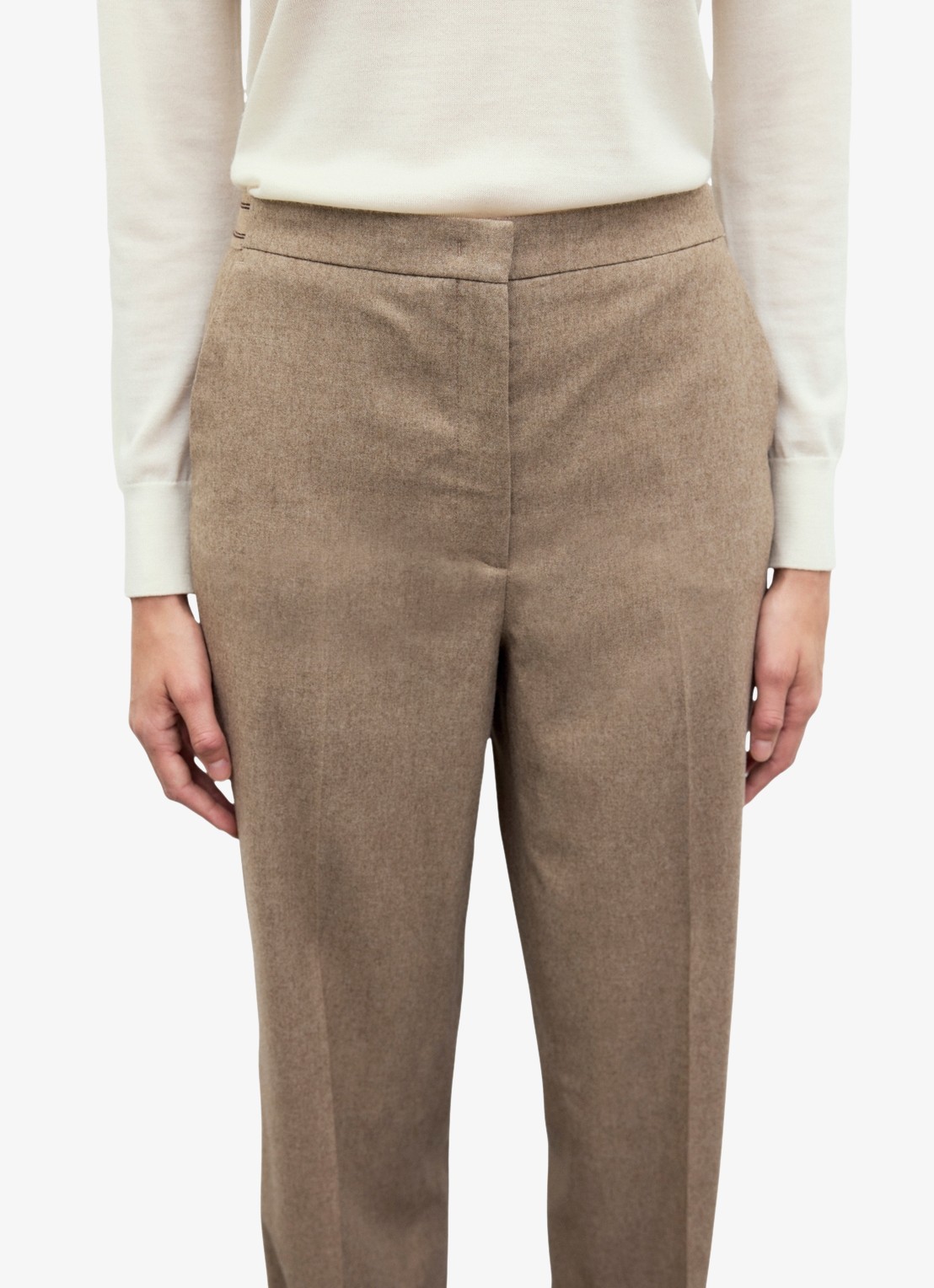Gerard Darel Muna mid waist slim fit pantalon van flanel  - detail 3 zand