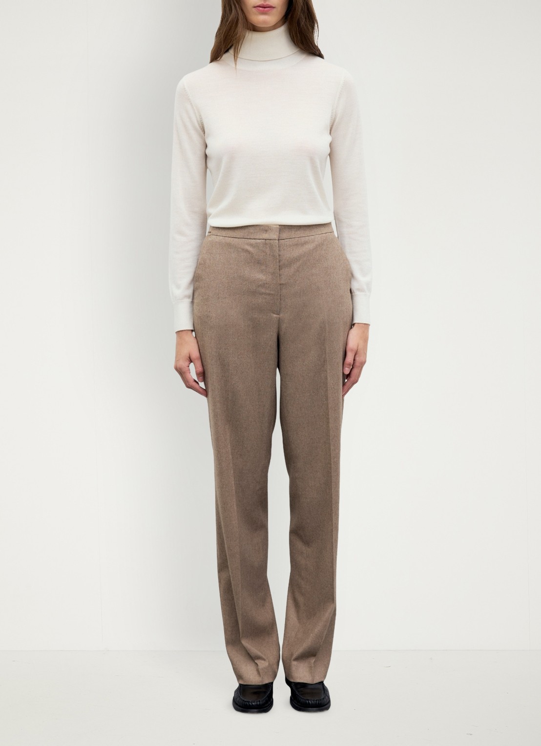 Gerard Darel Muna mid waist slim fit pantalon van flanel  - voorkant 5 zand