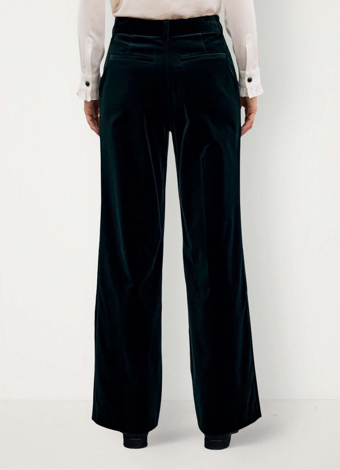 Gerard Darel Mya high waist wide leg pantalon van fluweel - achterkant 3 groen