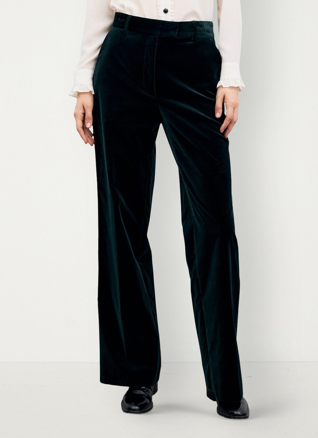 Gerard Darel Mya high waist wide leg pantalon van fluweel - detail groen