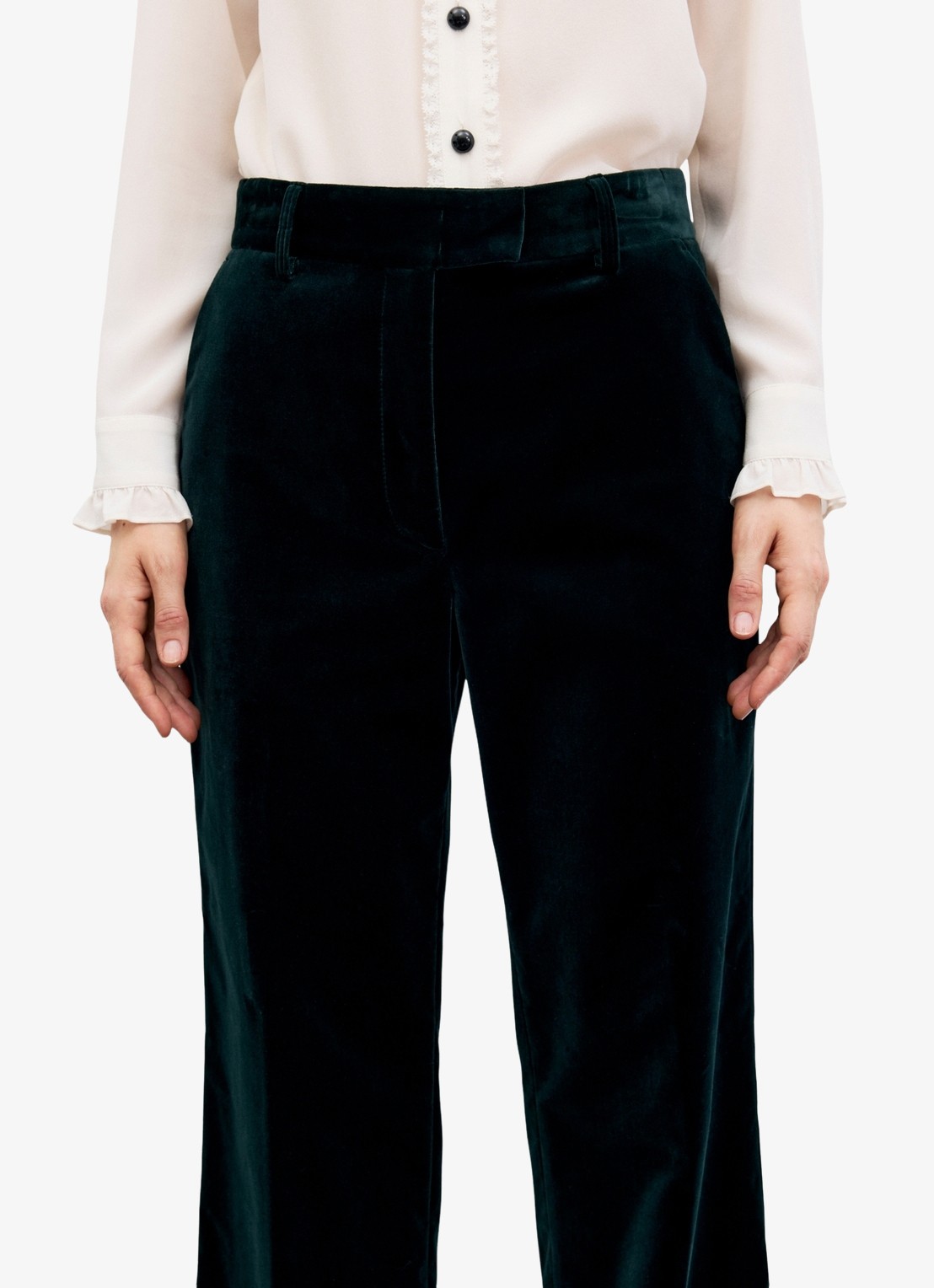 Gerard Darel Mya high waist wide leg pantalon van fluweel - detail 2 groen