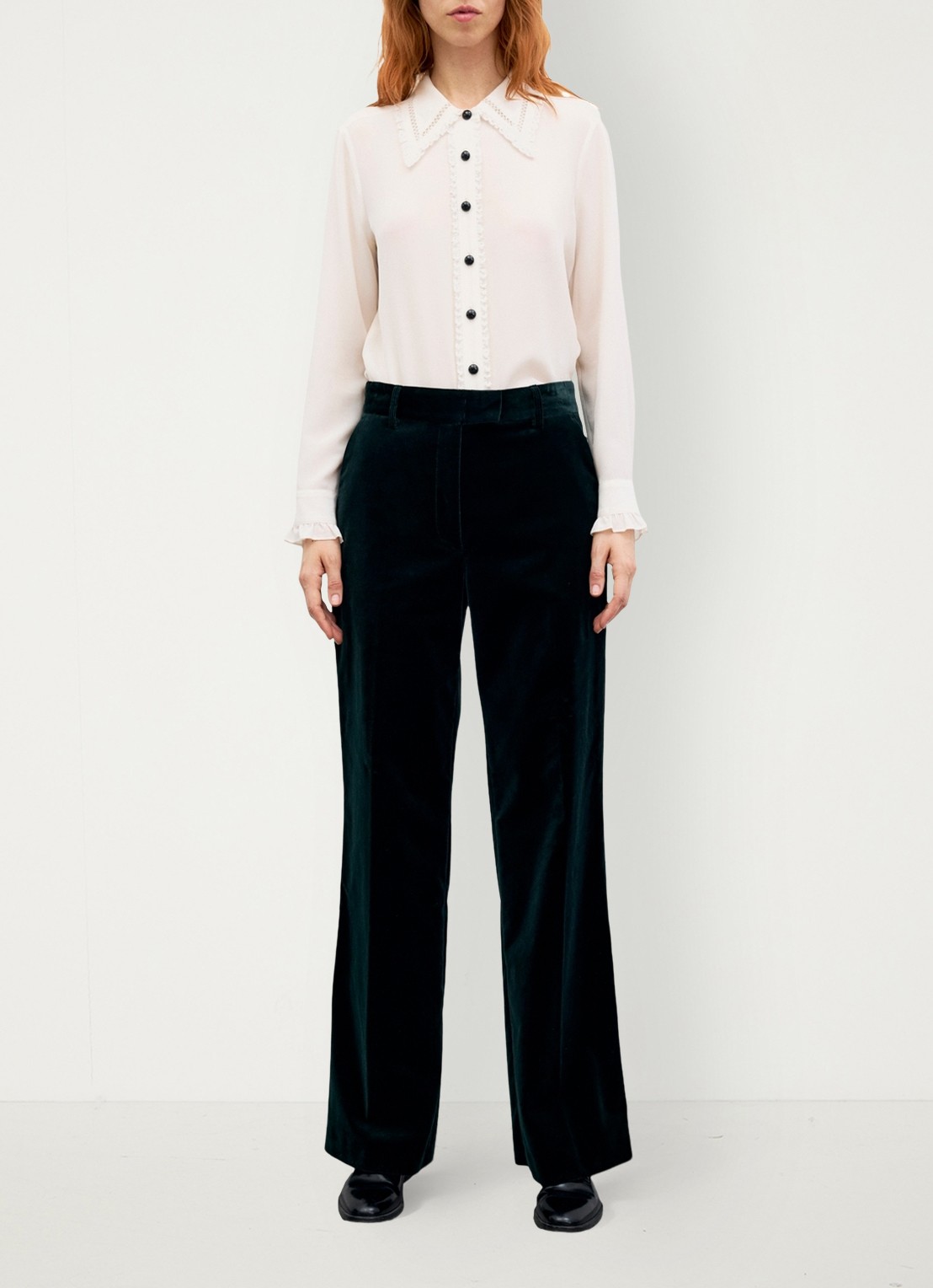 Gerard Darel Mya high waist wide leg pantalon van fluweel - voorkant 5 groen