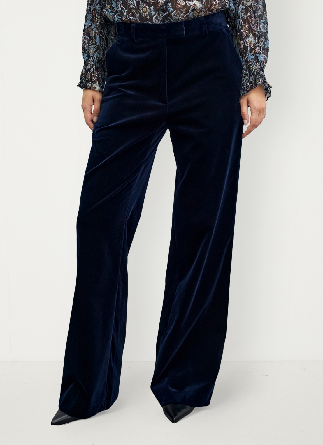 Gerard Darel Mya high waist wide leg pantalon van fluweel - detail blauw
