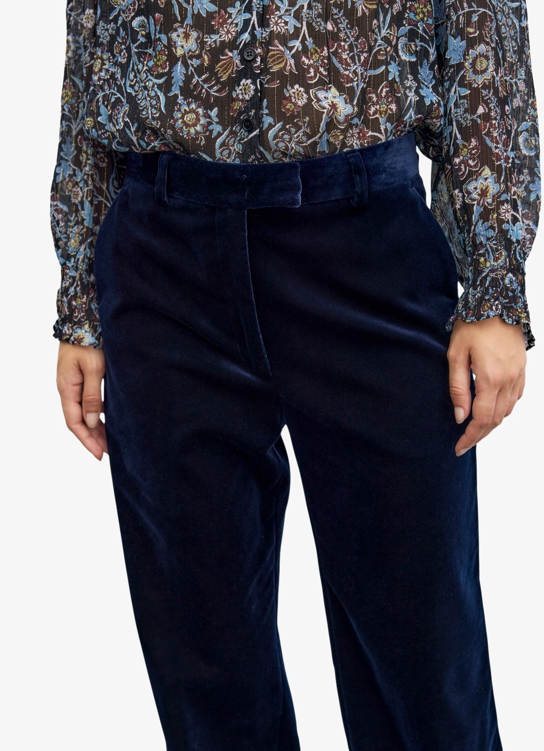 Gerard Darel Mya high waist wide leg pantalon van fluweel - detail 2 blauw