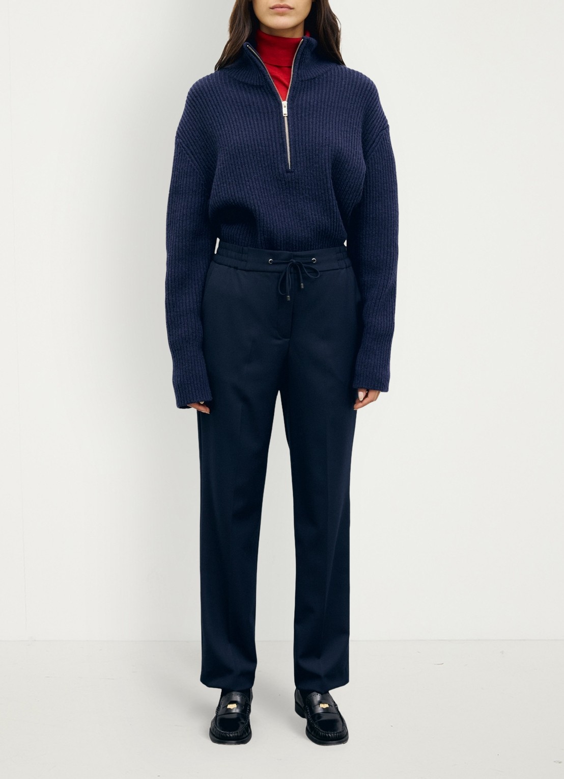 Gerard Darel Myra high waist straight leg pantalon met strikceintuur - voorkant 4 blauw