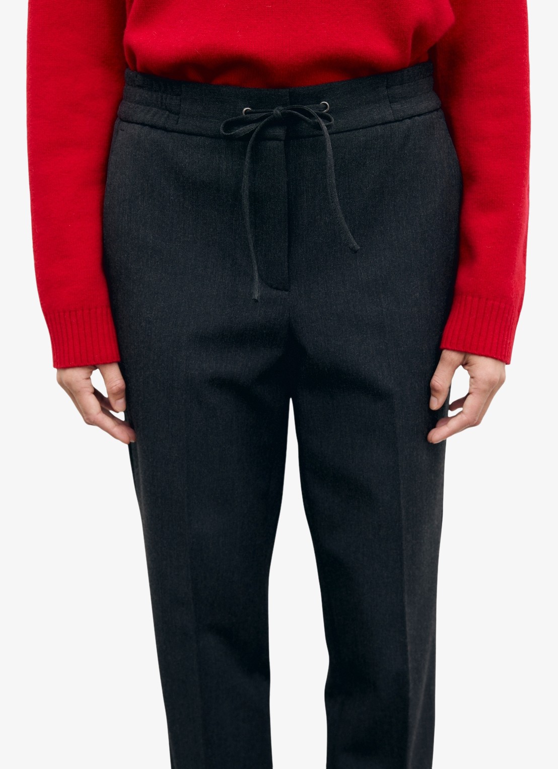 Gerard Darel Myra high waist straight leg pantalon met strikceintuur - detail 4 donkergrijs