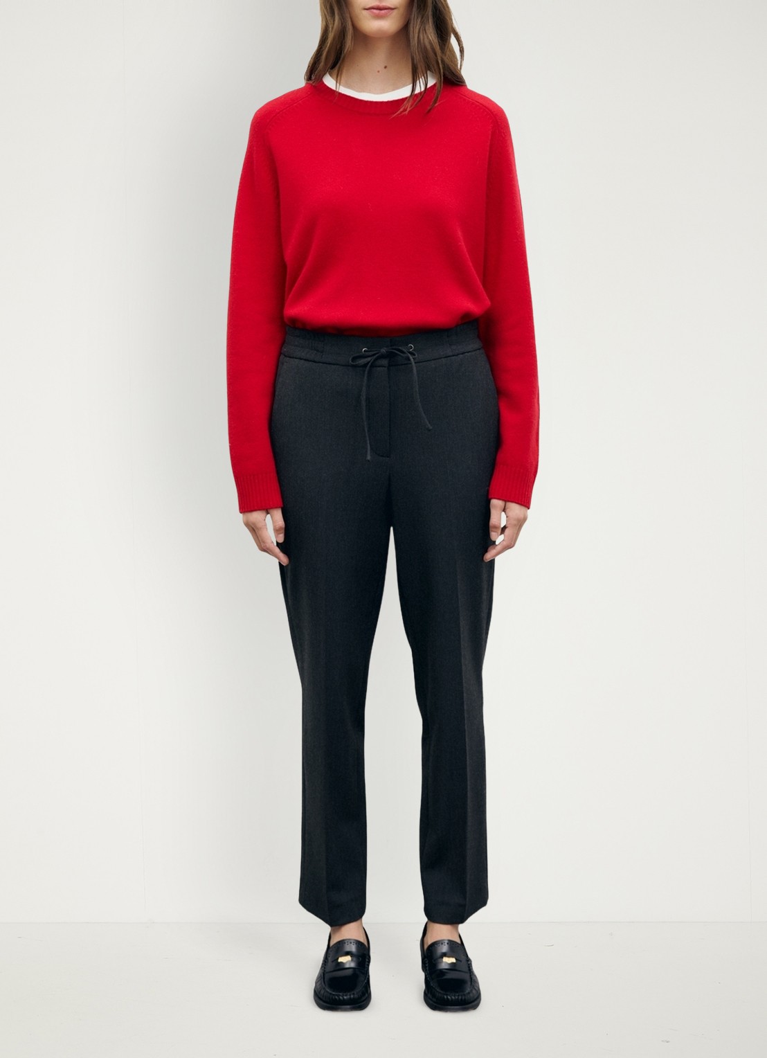Gerard Darel Myra high waist straight leg pantalon met strikceintuur - voorkant 2 donkergrijs