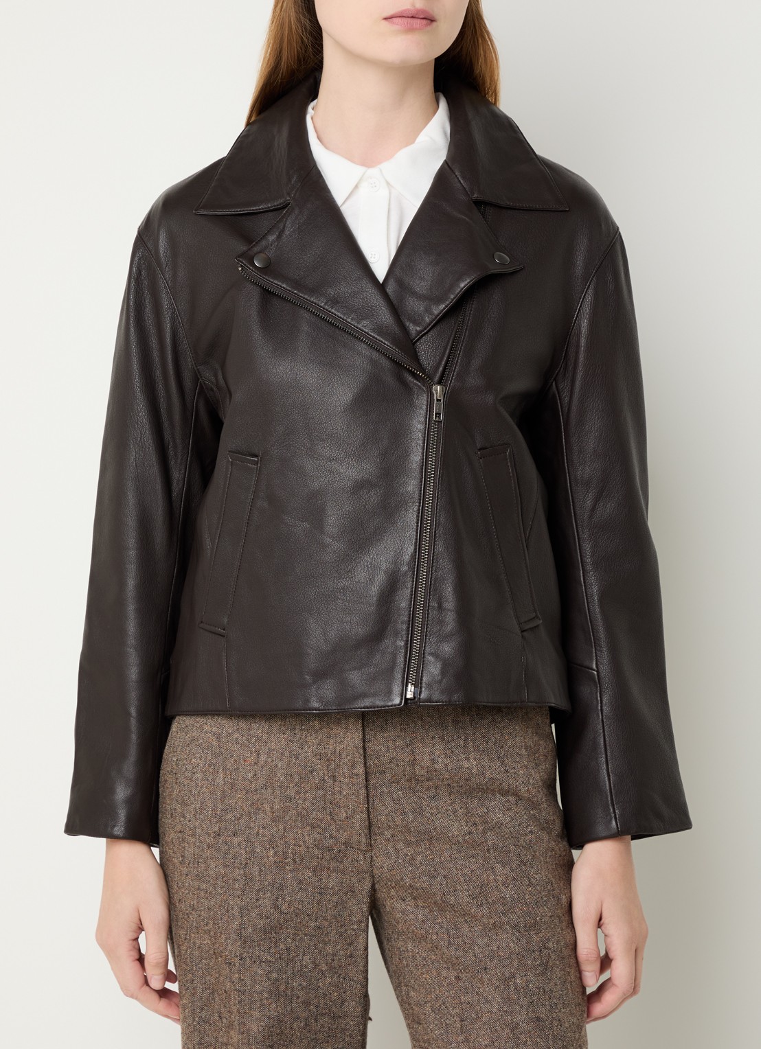 Gerard Darel Nina bikerjack van schapenleer met steekzakken - detail 3 donkerbruin