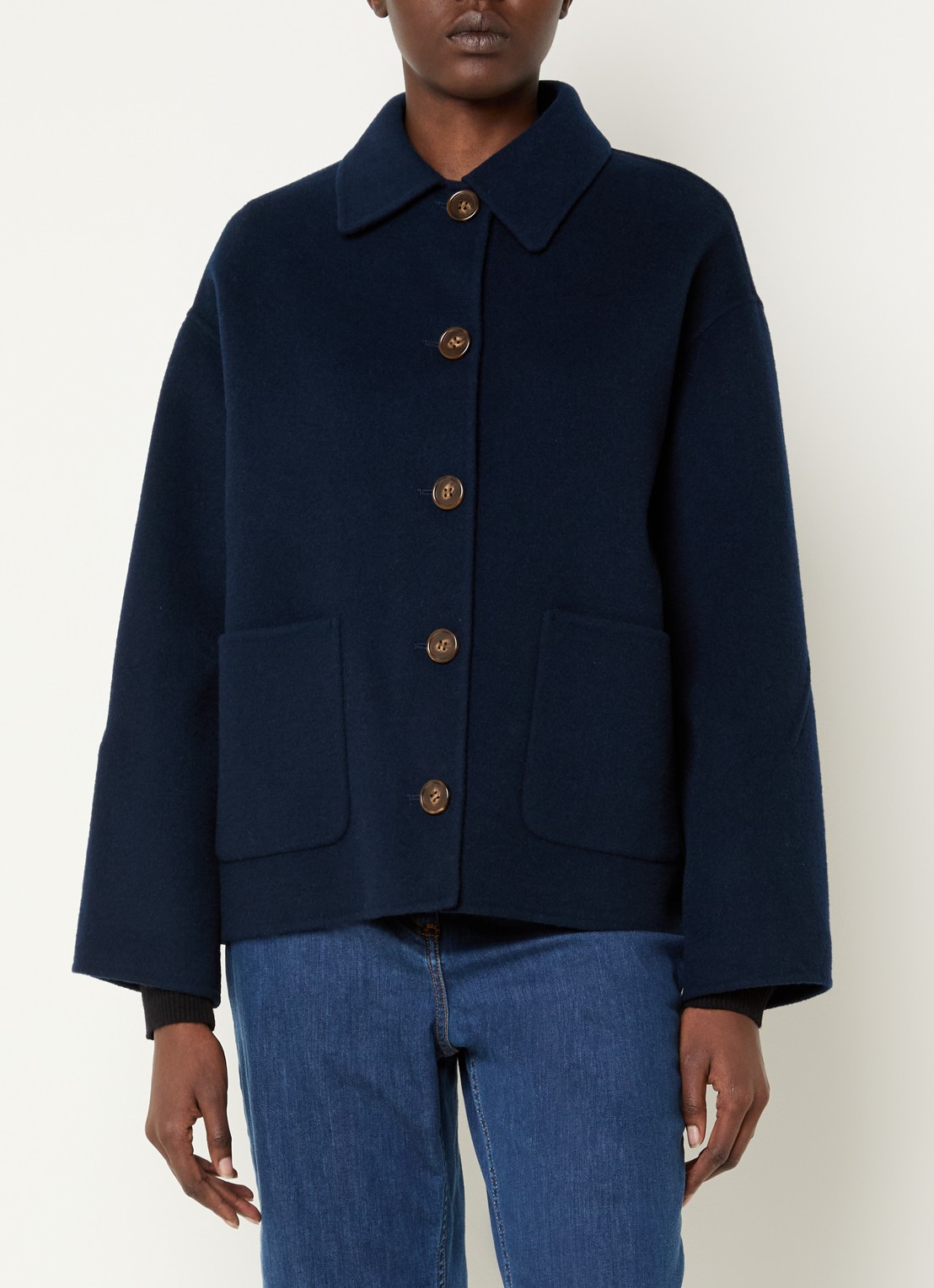 Gerard Darel Perrinea mantel van wol met opgestikte zakken - detail 4 donkerblauw