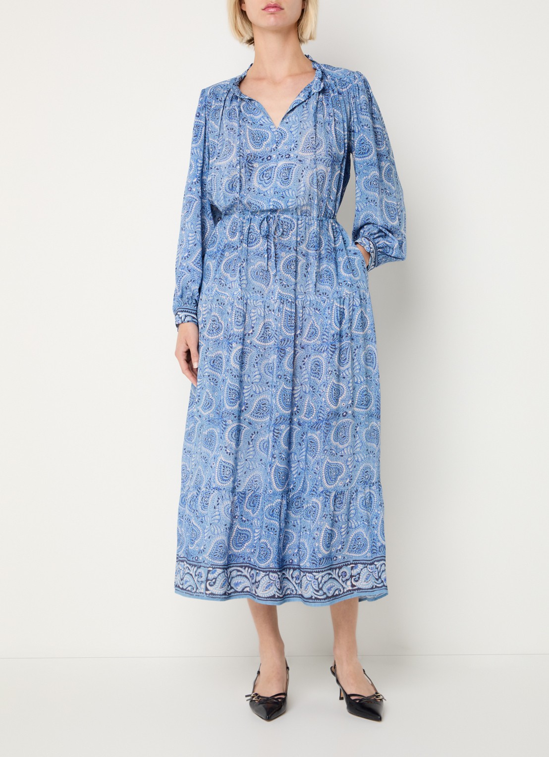Gerard Darel Piana midi tuniekjurk met paisley dessin - detail blauw