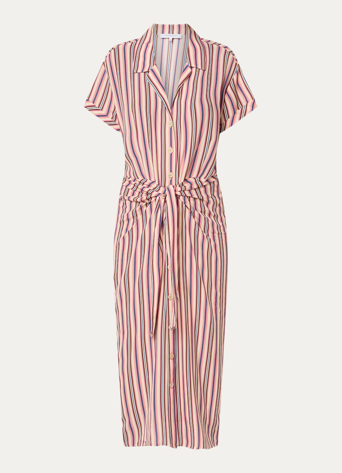 Gerard Darel Raena midi blousejurk met streepprint - voorkant 3 vanillegeel