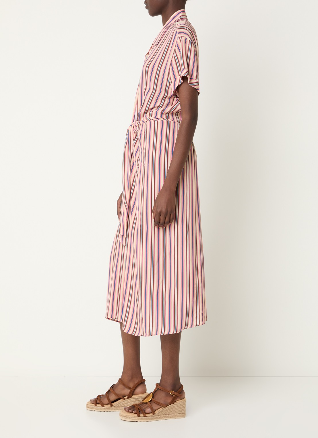 Gerard Darel Raena midi blousejurk met streepprint - voorkant 4 vanillegeel
