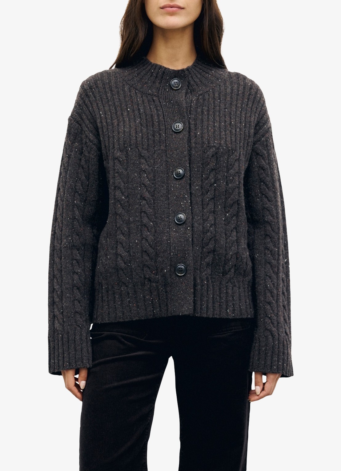 Gerard Darel Rafa kabelgebreid vest van merino wol - detail bruin
