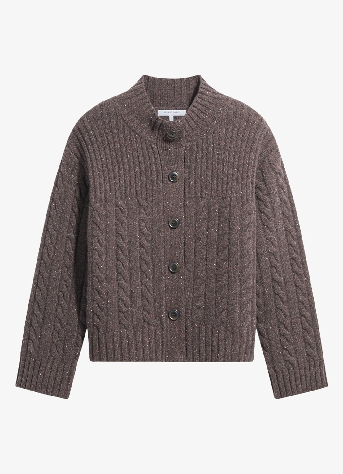 Gerard Darel Rafa kabelgebreid vest van merino wol - voorkant 3 bruin