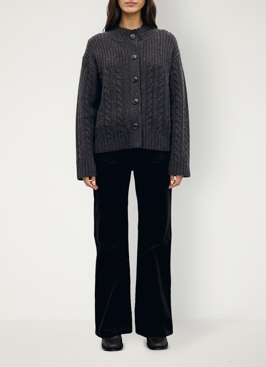Gerard Darel Rafa kabelgebreid vest van merino wol - voorkant 4 bruin