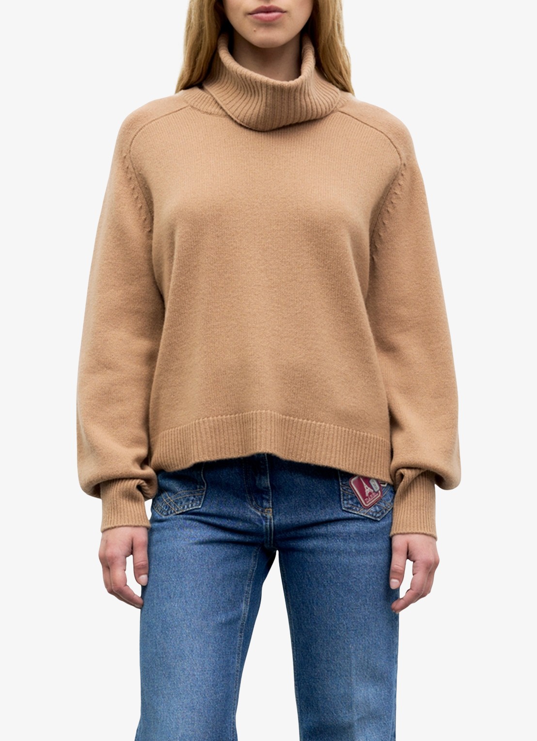 Gerard Darel Ramia fijngebreide trui van wol met col - detail 2 camel