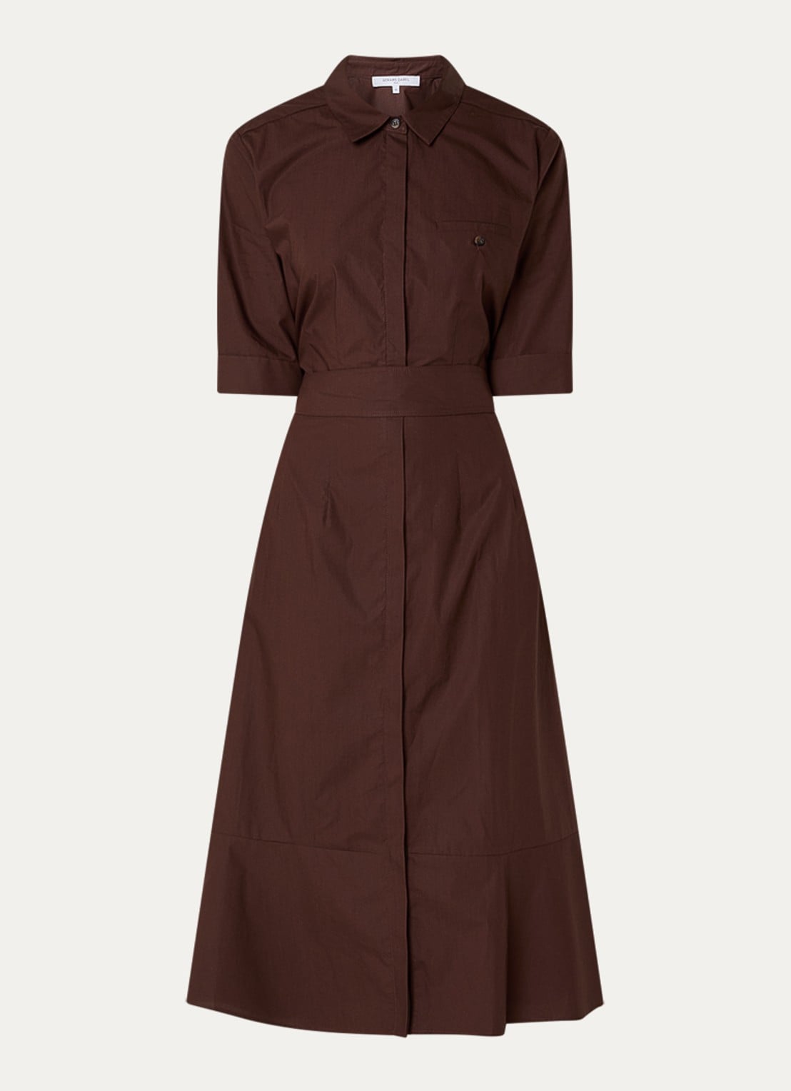 Gerard Darel Rana midi blousejurk met strikceintuur - voorkant 2 donkerbruin