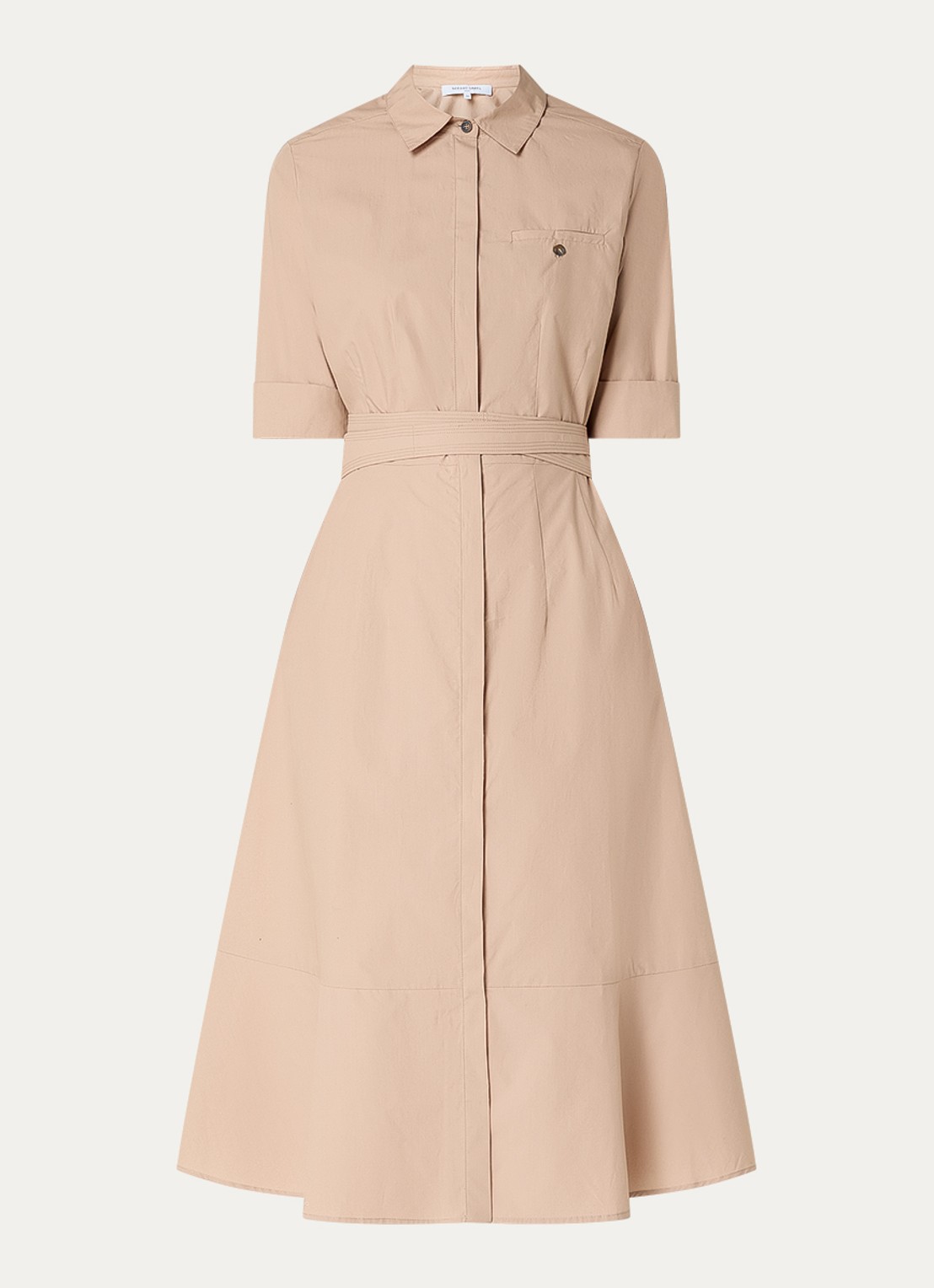 Gerard Darel Rana midi blousejurk met strikceintuur - voorkant 2 zand