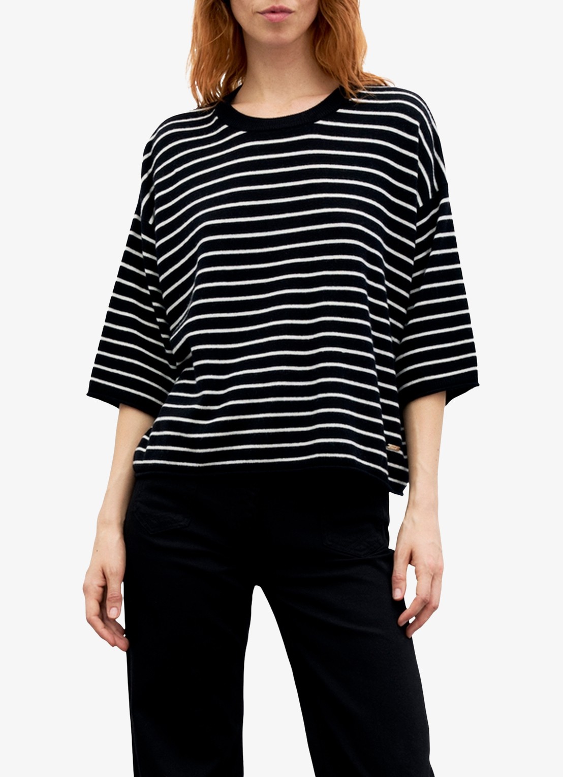 Gerard Darel Raya top van wol met streepprint - detail zwart