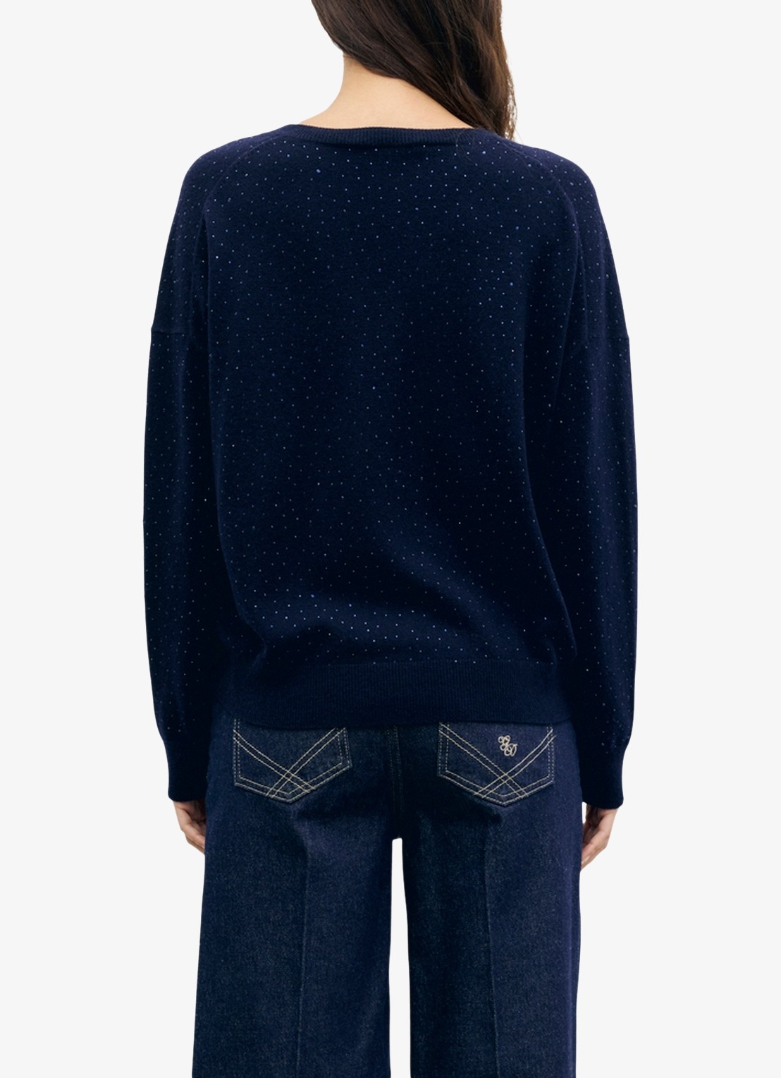 Gerard Darel Reda fijngebreide trui van wol met V-hals en strass - achterkant 5 blauw