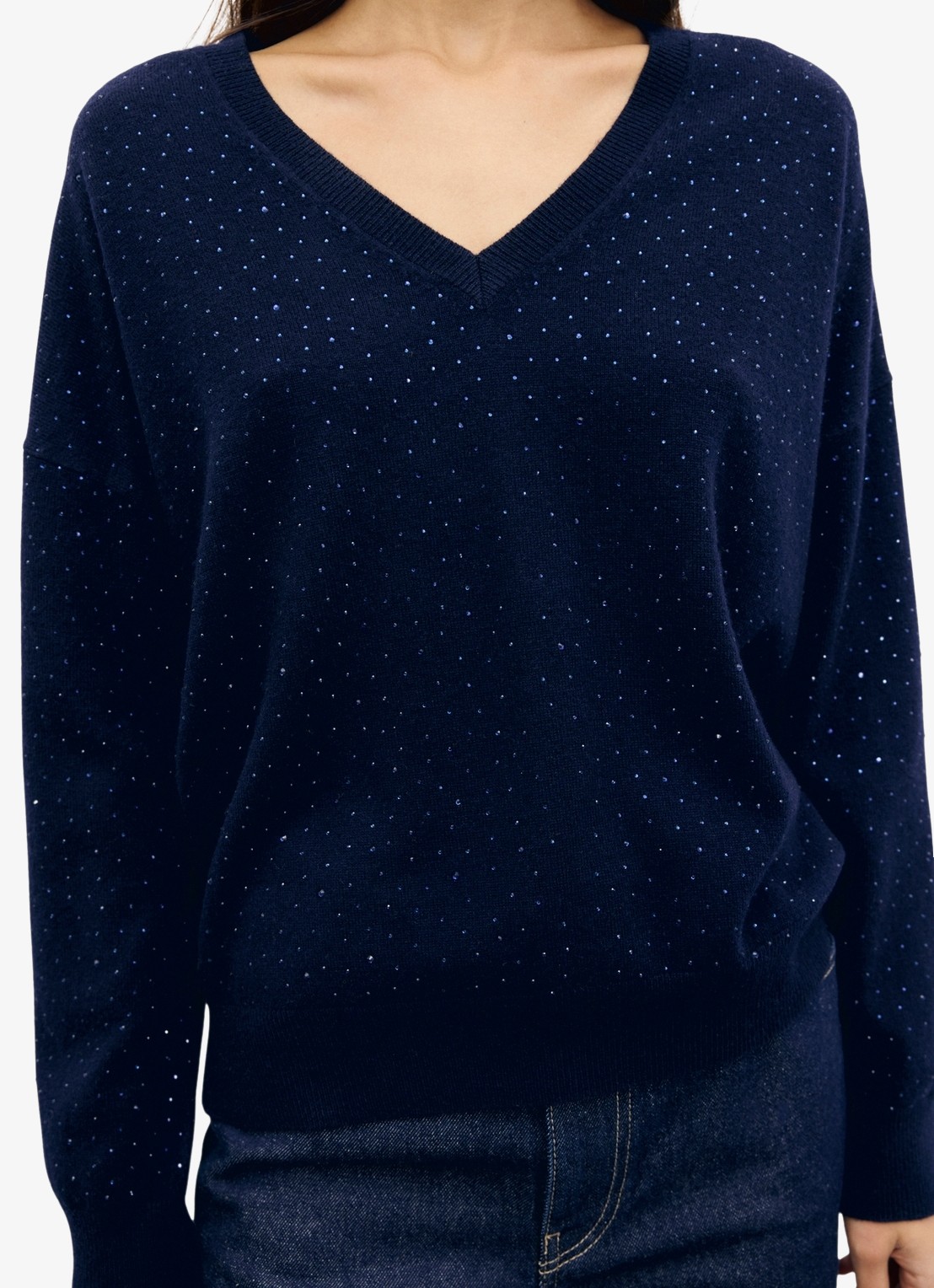 Gerard Darel Reda fijngebreide trui van wol met V-hals en strass - detail 2 blauw