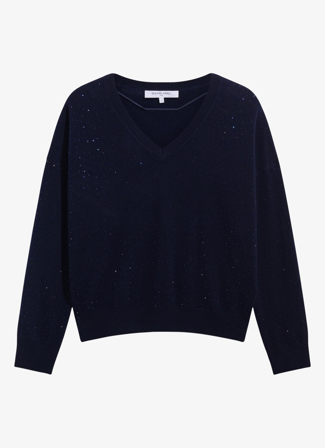 Gerard Darel Reda fijngebreide trui van wol met V-hals en strass - voorkant 3 blauw