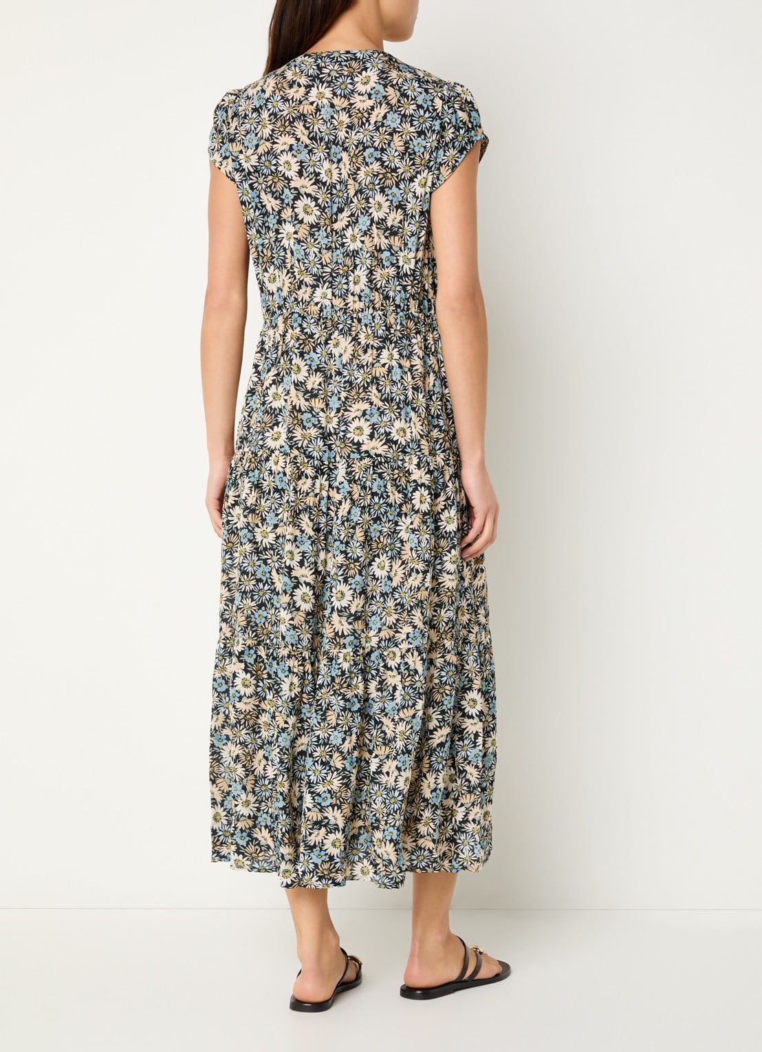 Gerard Darel Reina midi jurk met bloemenprint - achterkant blauw