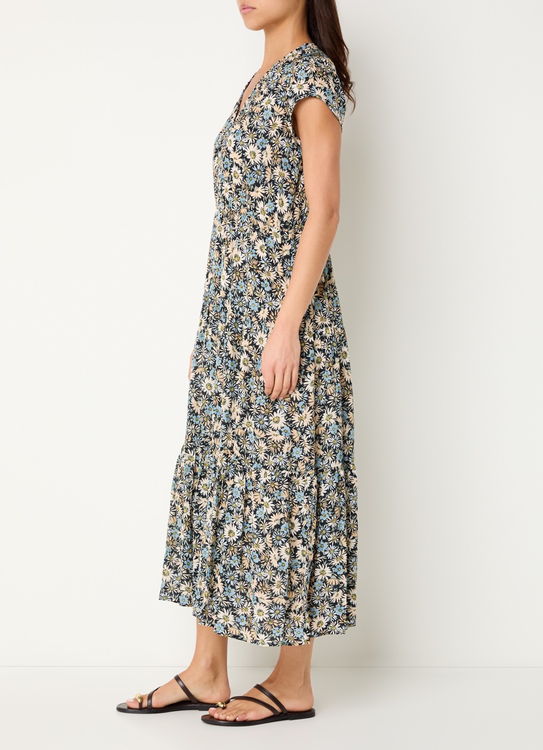 Gerard Darel Reina midi jurk met bloemenprint - voorkant 3 blauw