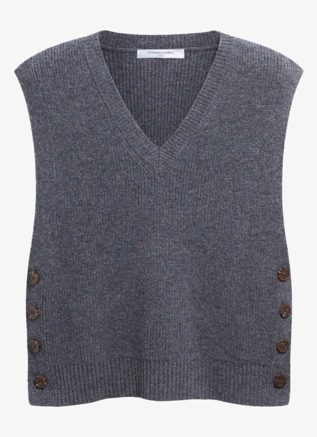 Gerard Darel Renia specer van wol met V-hals - voorkant 4 blauwgrijs