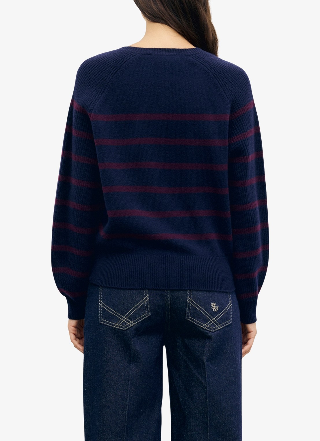Gerard Darel Reny fijngebreide trui van wol met streepprint - achterkant 5 blauw