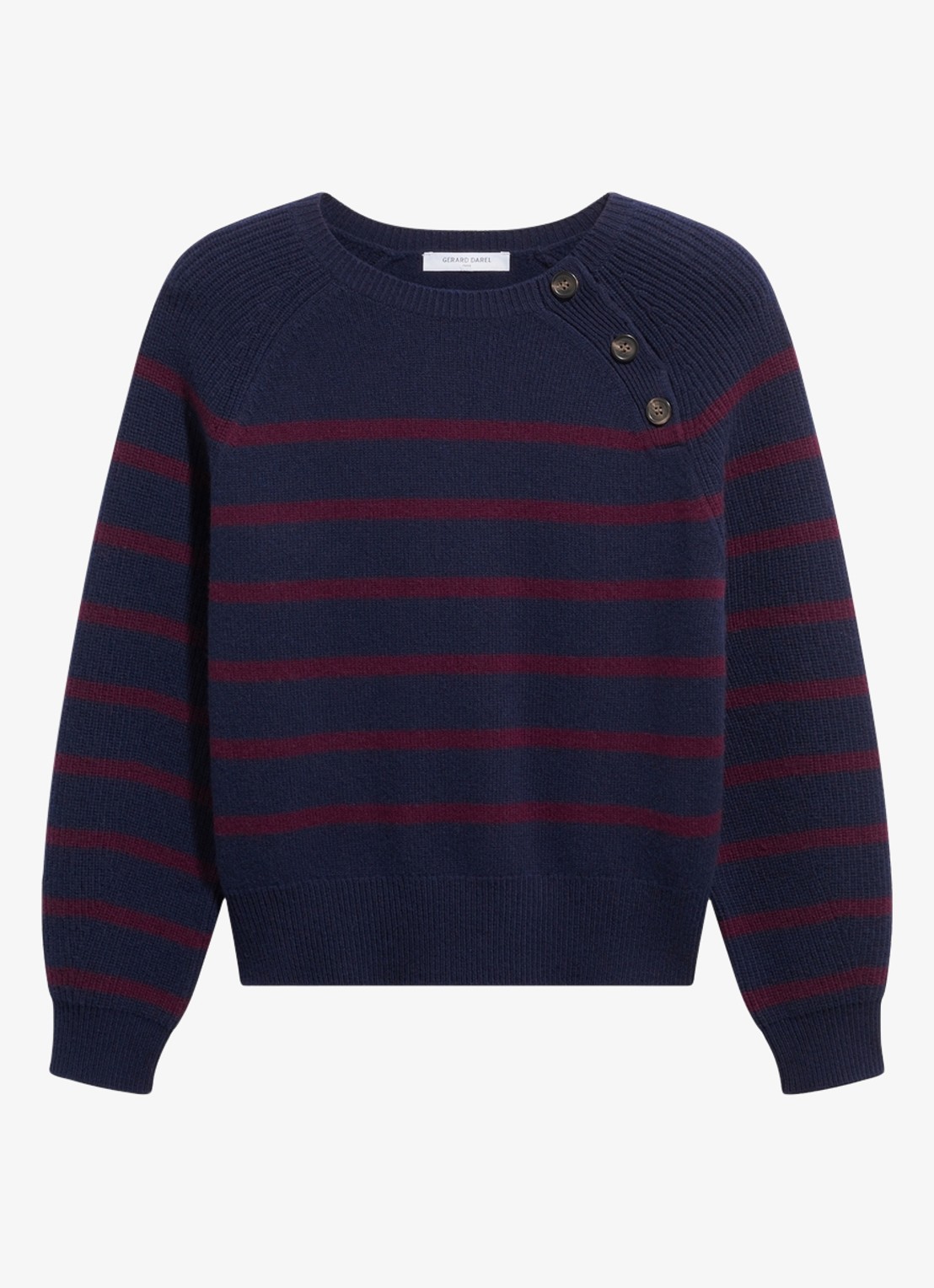 Gerard Darel Reny fijngebreide trui van wol met streepprint - voorkant blauw