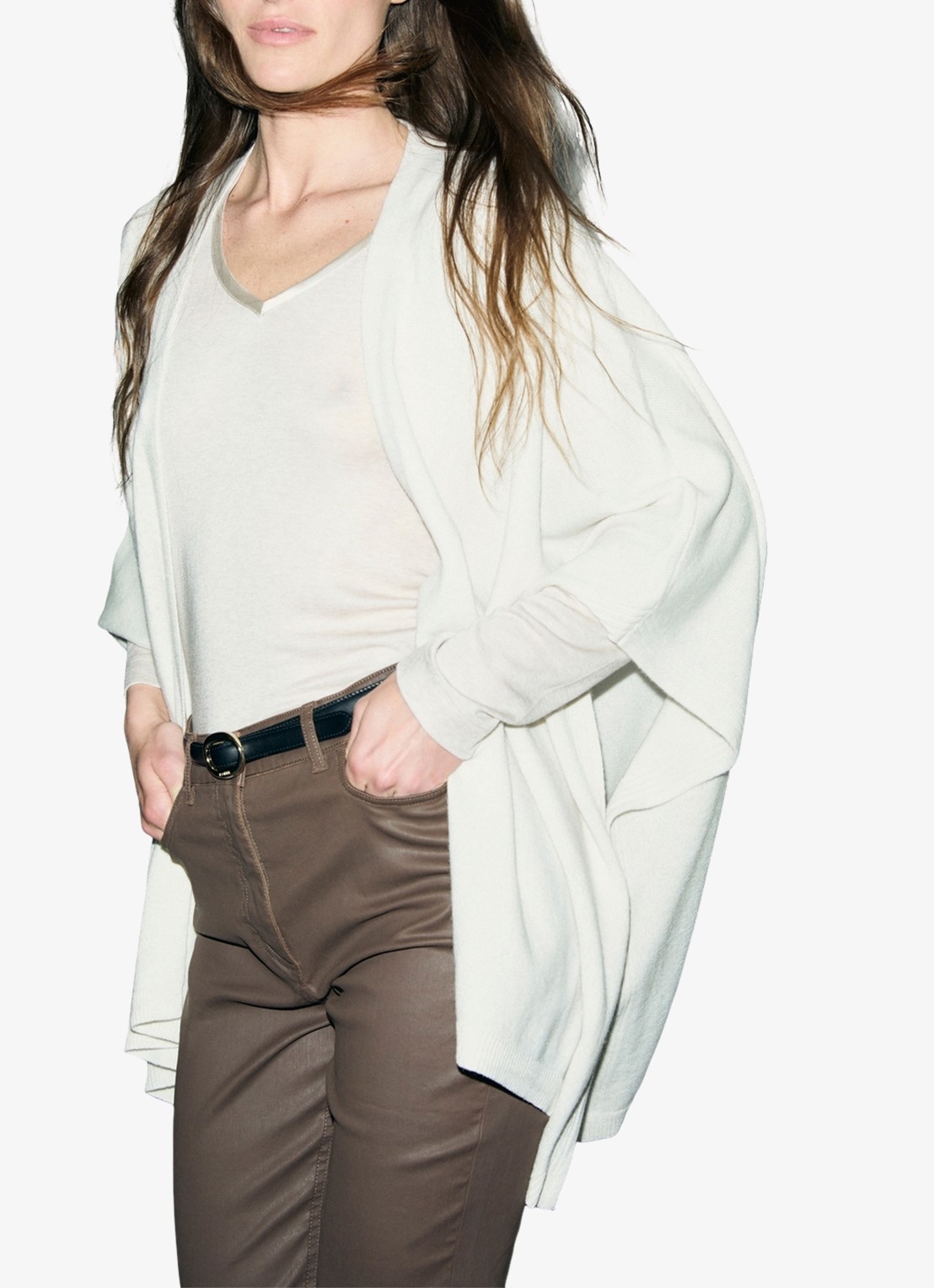 Gerard Darel Reya fijngebreide poncho van kasjmier - detail 6 creme