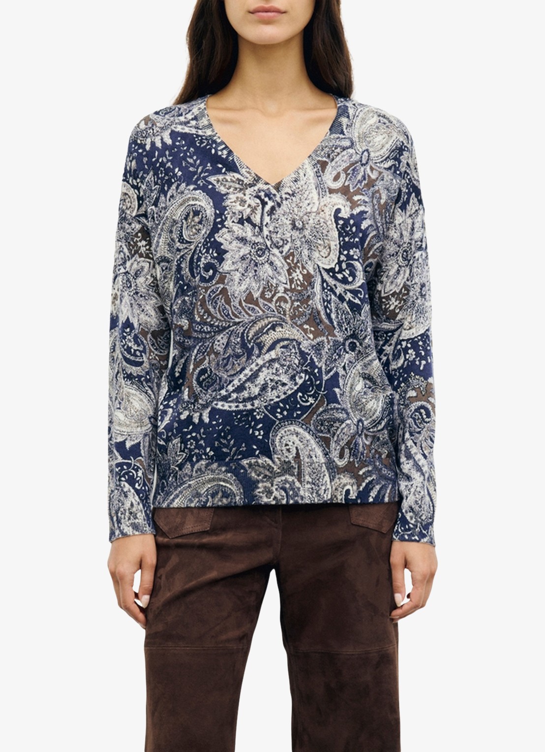 Gerard Darel Rhea fijngebreide trui van wol met V-hals - detail 2 donkerblauw