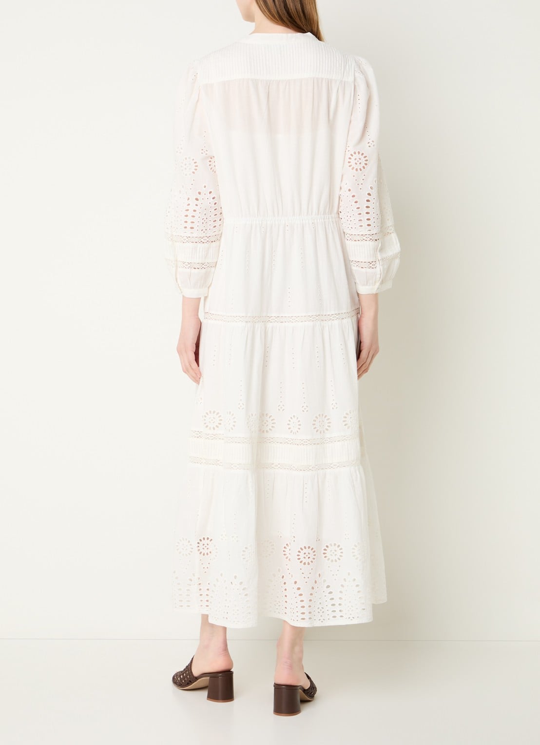 Gerard Darel Rhonie maxi blousejurk met broderie - achterkant 3 creme