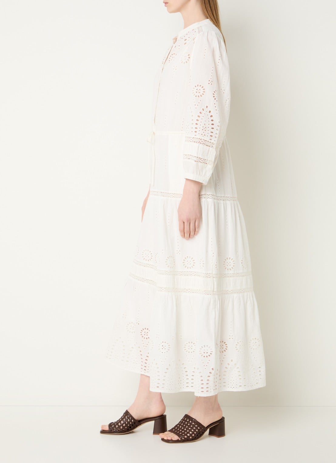 Gerard Darel Rhonie maxi blousejurk met broderie - voorkant 2 creme