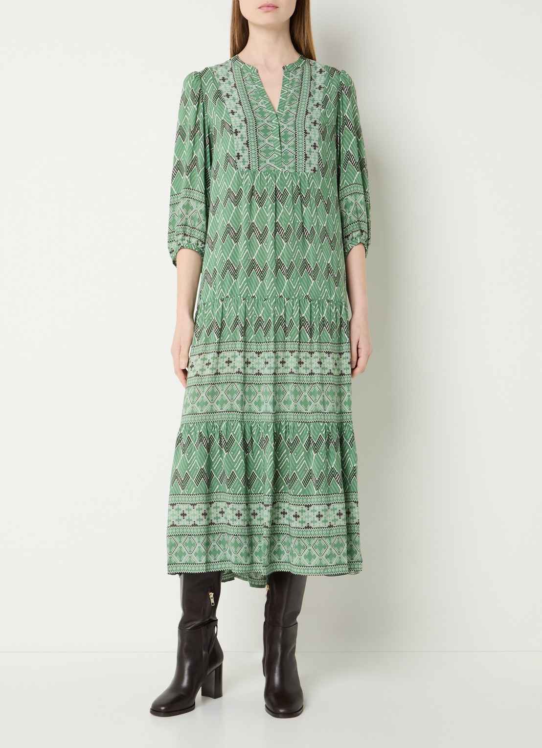 Gerard Darel Riham midi tuniekjurk met grafische print - detail 3 groen