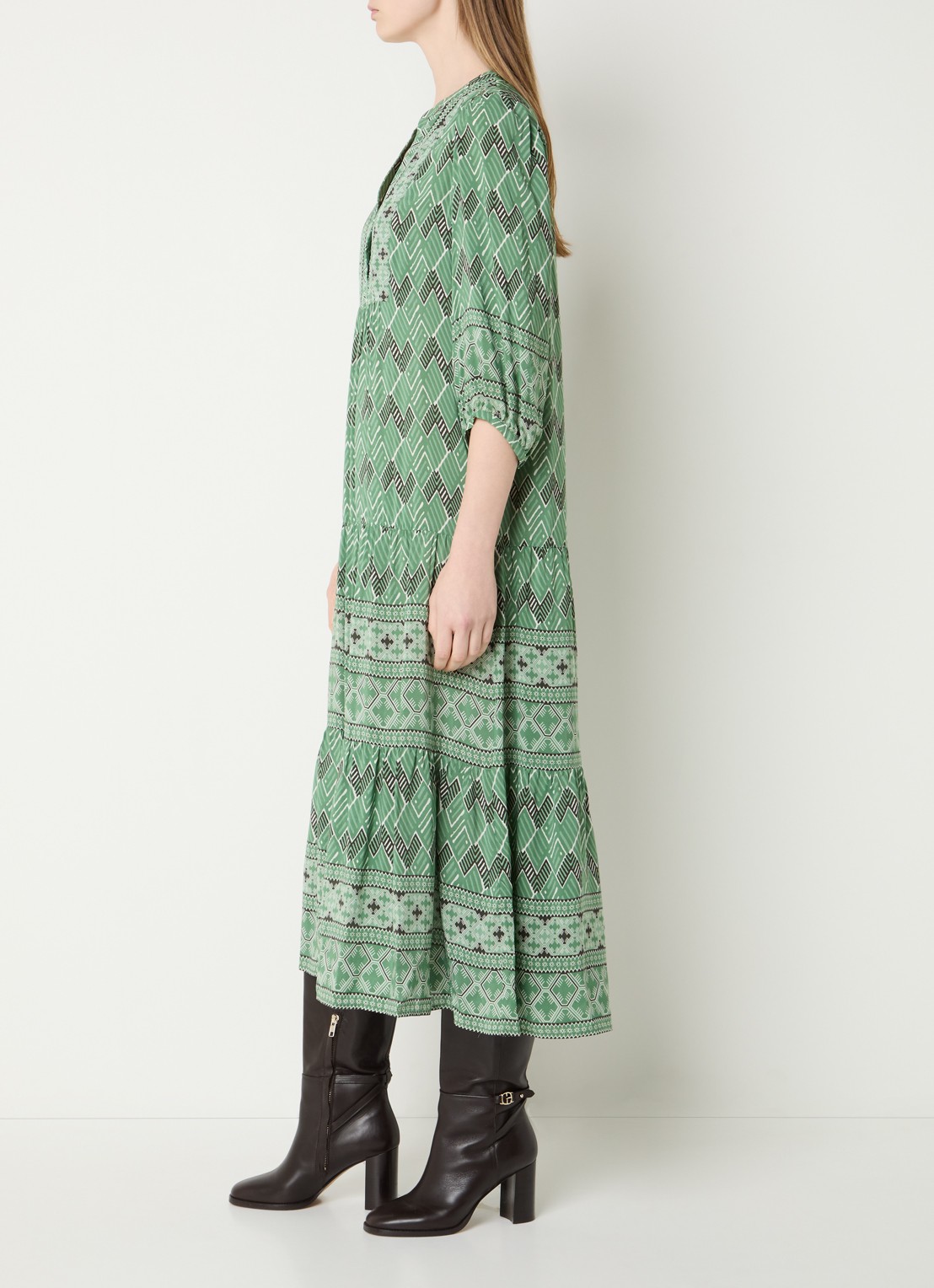 Gerard Darel Riham midi tuniekjurk met grafische print - voorkant 2 groen