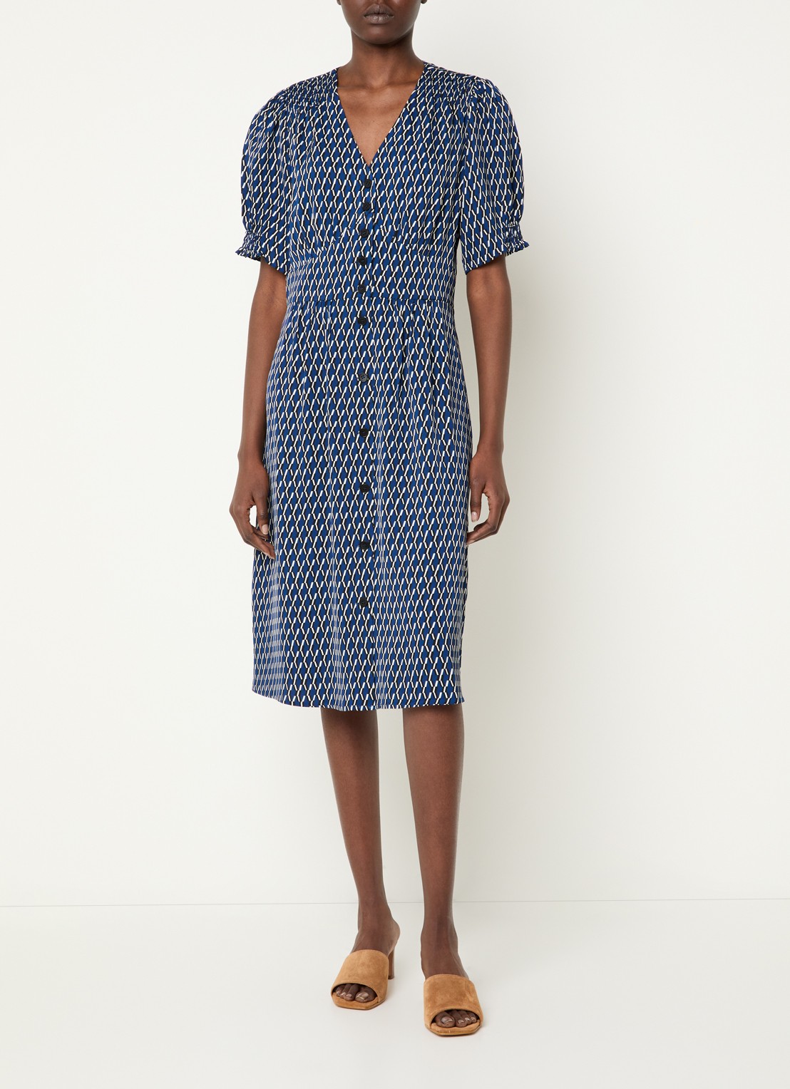 Gerard Darel Rihanne midi blousejurk met grafische print - detail 4 blauw