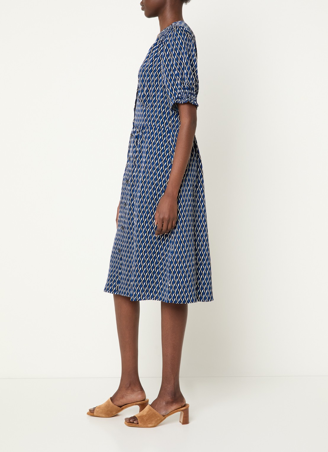 Gerard Darel Rihanne midi blousejurk met grafische print - voorkant 2 blauw