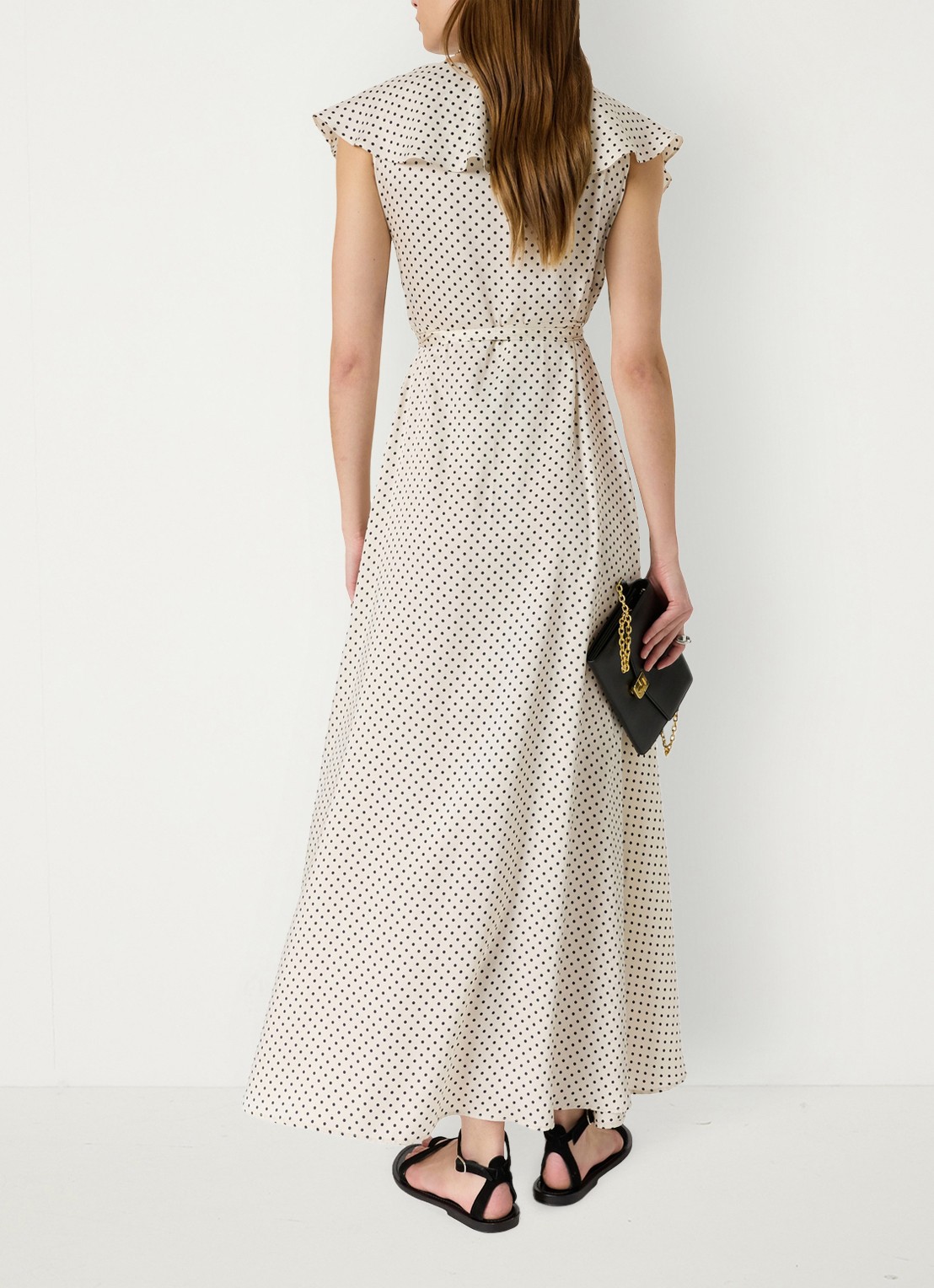 Gerard Darel Rika maxi wikkeljurk met stippenprint  - achterkant 3 creme