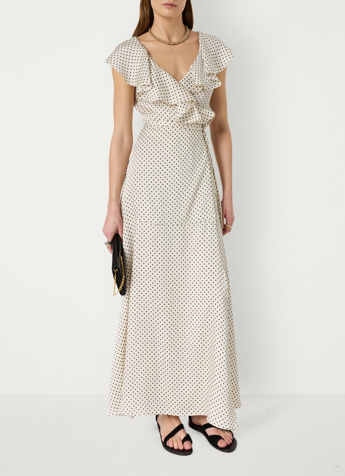 Gerard Darel Rika maxi wikkeljurk met stippenprint  - detail 5 creme