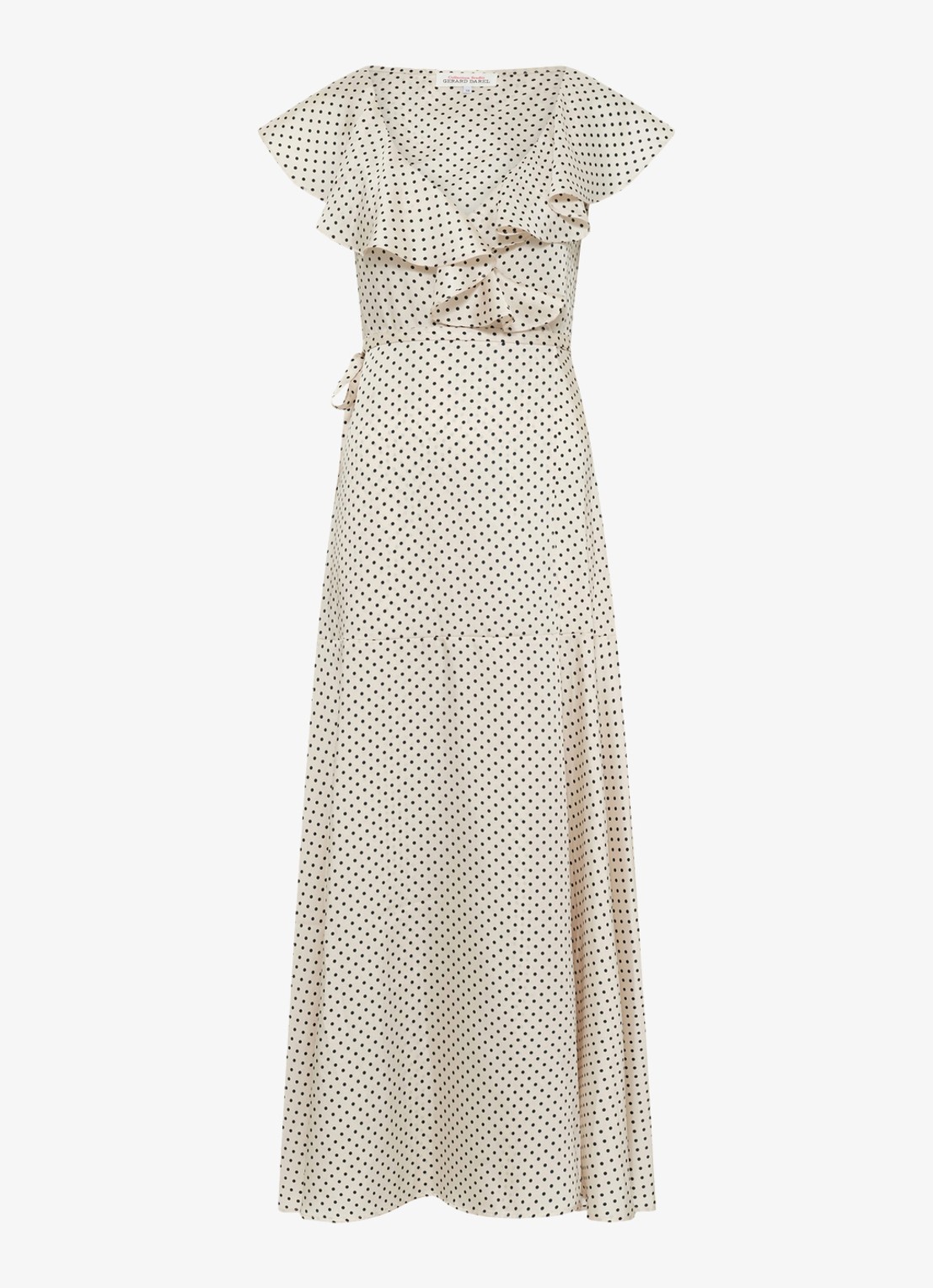 Gerard Darel Rika maxi wikkeljurk met stippenprint  - voorkant creme