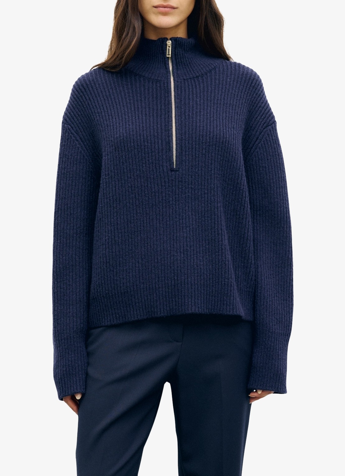 Gerard Darel Rika ribgebreide coltrui met have rits - detail 3 donkerblauw