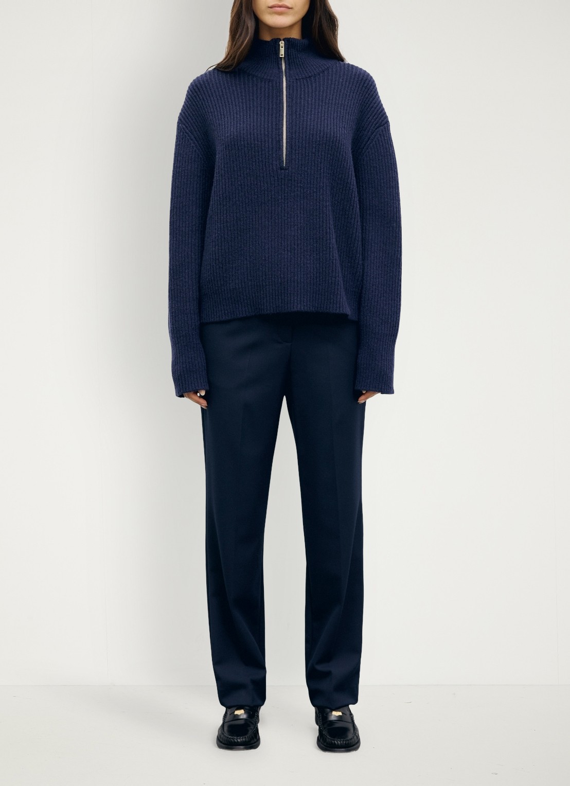 Gerard Darel Rika ribgebreide coltrui met have rits - voorkant 2 donkerblauw