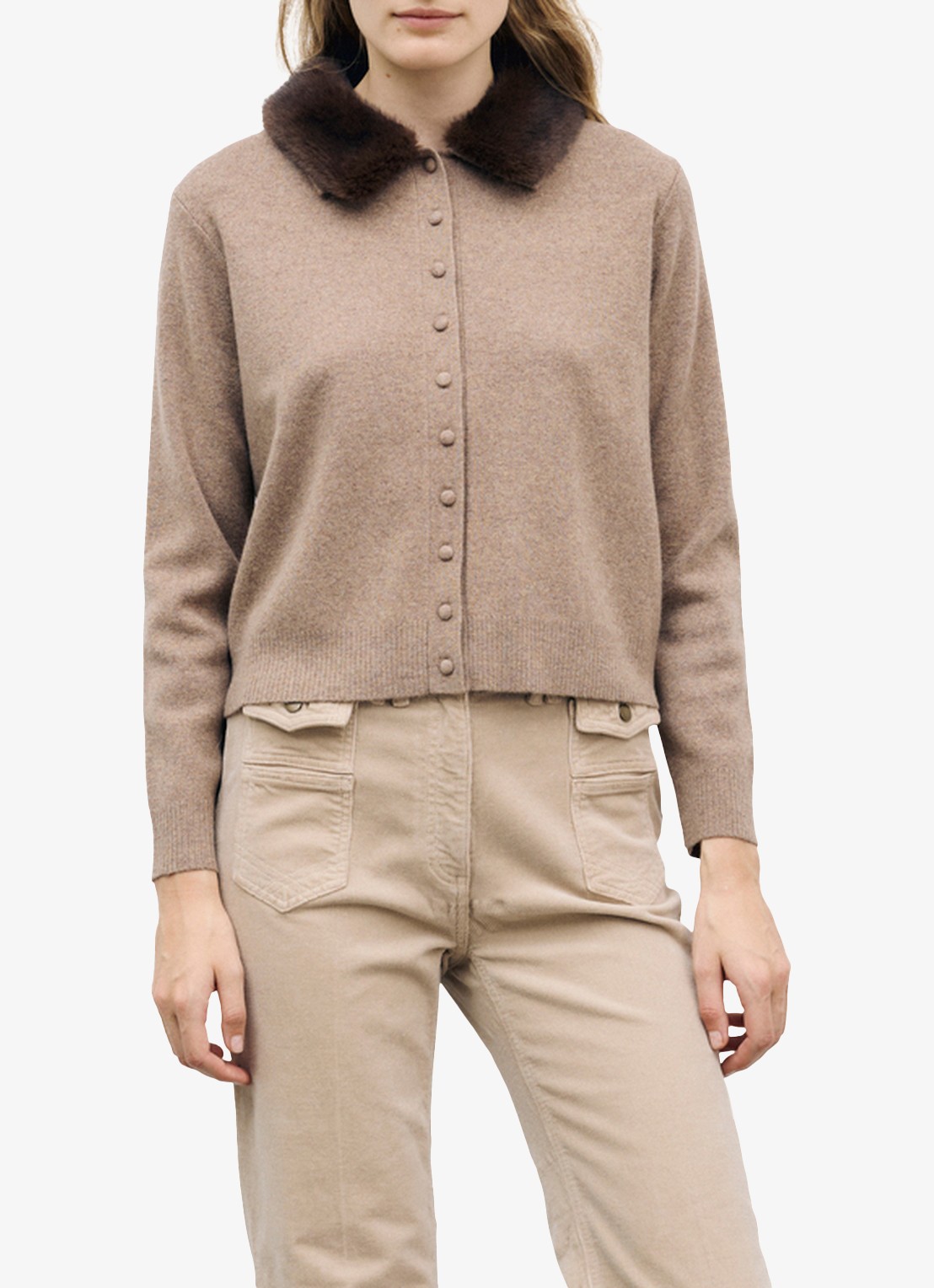 Gerard Darel Rila vest van wol met afneembare kraag - detail 4 zand