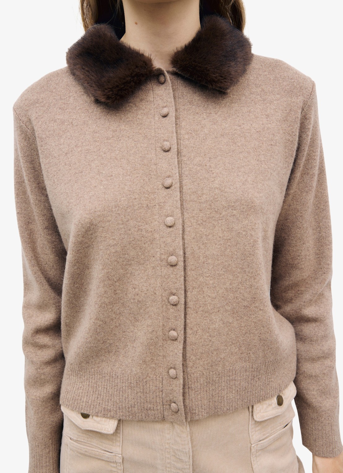 Gerard Darel Rila vest van wol met afneembare kraag - detail 5 zand